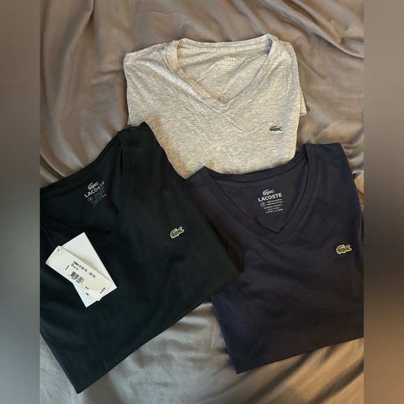 Lacoste V-Neck T-Shirts in Black, Navy Blue, and Gray - Picture 1 of 9